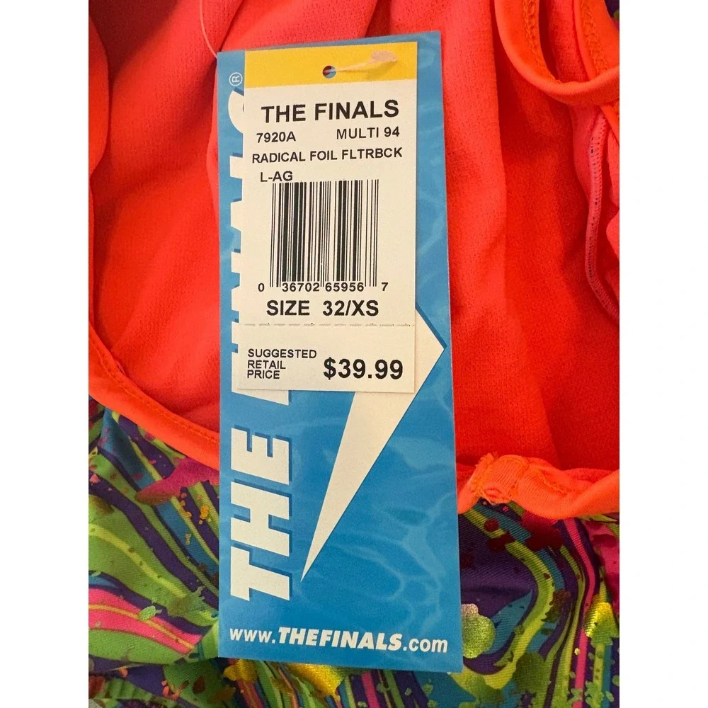 The Finals Radical Foil‎ Flutterback Swimsuit Multi Color Psychedelic XS 32 NWT